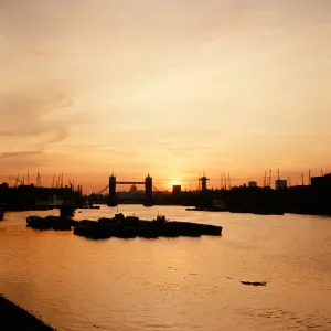 Sunset over Tower Bridge on the River Thames, London, 1966