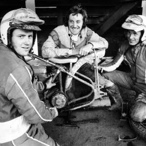 Superbike riders at Belle Vue. Champion trials riders Martin Lapkin (left Superbike riders at Belle Vue. Champion trials riders Martin Lapkin (left