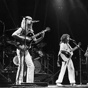 Supergroup Yes playing at Wembley. l-r Steve Howe, Jon Anderson