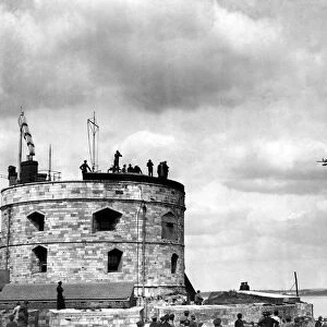 The Supermarine S6 / b passes the Coastguard tower at Calshot during the 1929 Schneider Cup