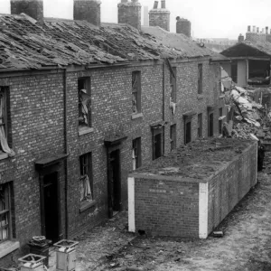 The surface street air raid shelters stand intact following a German raid on the North The surface street air raid shelters stand intact following a German raid on the North