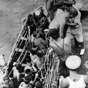Survivors of a destroyed R. A. F. Sunderland Flying Boat rescued by a British destroyer Survivors of a destroyed R. A. F. Sunderland Flying Boat rescued by a British destroyer