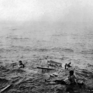 Survivors from a torpedoed merchant ship who survived in the water for a day Survivors from a torpedoed merchant ship who survived in the water for a day