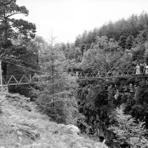 Suspension bridge over The Falls of Measach, Droma River, Ross and Cromarty, Highlands Suspension bridge over The Falls of Measach, Droma River, Ross and Cromarty, Highlands