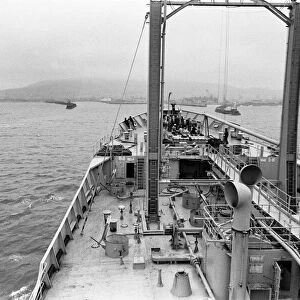 Swansea Docks, Wales. BP Tanker Fulmar enters the docks. 28th July 1967