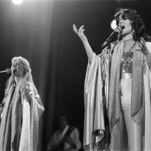 Swedish pop group ABBA consisting of Agnetha Faltskog, Bjorn Ulvaeus, Benny Andersson and Anni-Frid Lyngstad, pictured performing in Birmingham during their Second tour. 10th February 1977 Swedish pop group ABBA consisting of Agnetha Faltskog, Bjorn Ulvaeus, Benny Andersson and Anni-Frid Lyngstad, pictured performing in Birmingham during their Second tour. 10th February 1977