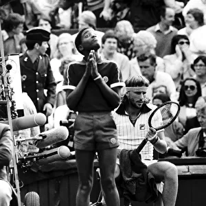 Swedish tennis player Bjorn Borg sits down between games during his Mens Singles Semi