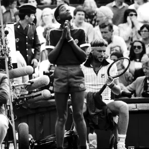 Swedish tennis player Bjorn Borg sits down between games during his Mens Singles Semi Swedish tennis player Bjorn Borg sits down between games during his Mens Singles Semi
