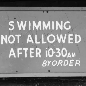 No Swimming Sign hear frozen lake, Sutton Park, Birmingham, England, 17th February 1986 No Swimming Sign hear frozen lake, Sutton Park, Birmingham, England, 17th February 1986