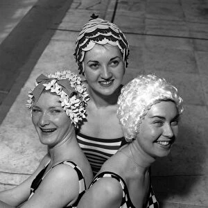 Swimwear Fashion Bathing Caps 1964 Pictures taken in Blackpool Three women in a