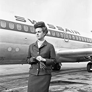 Swiss air Stewardess in uniform. 13th February 1967
