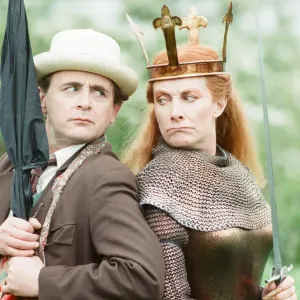 Sylvester McCoy as the Doctor with Jean Marsh as Morgaine whilst on location filming for Sylvester McCoy as the Doctor with Jean Marsh as Morgaine whilst on location filming for