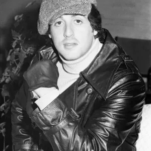 Black and white print of Sylvester Stallone in London, January 1977 Black and white print of Sylvester Stallone in London, January 1977