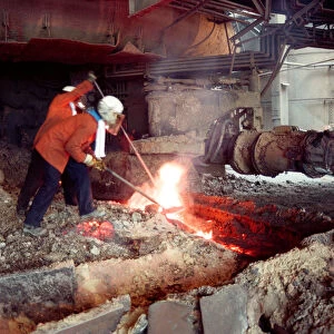 Last tap of Cleveland Iron blast furnace. British Steel Corporation, Grangetown