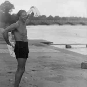 Tarzan swimming in London Serpentine. Lex Barker, 31