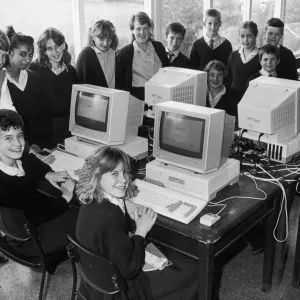 Teachers and Pupils with New Computers Print 1988 Teachers and Pupils with New Computers Print 1988