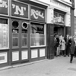 Former Teddy boys gathered outside the Rock n Roll cafe. May 1975