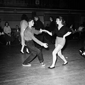Teenagers dancing during the Jazz jive gala at Seymour Hall in London