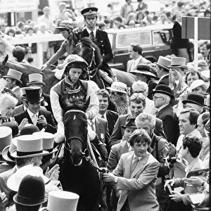 Teenoso and jockey Lester Piggott after winning the Derby being lead in at Epsom - 1st