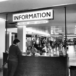 Teesside Airport information desk. 10th June 1980 Teesside Airport information desk. 10th June 1980
