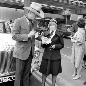 Print of Larry Hagman at Heathrow Airport, June 1980 Print of Larry Hagman at Heathrow Airport, June 1980