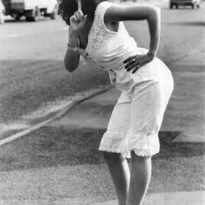 A photograph of Christine Owen wearing open-fronted, backless bloomers A photograph of Christine Owen wearing open-fronted, backless bloomers