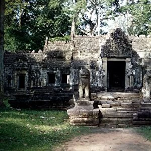Temple of Prah Khan near Angkor Wat in Kampuchea Cambodia ruins in the forest