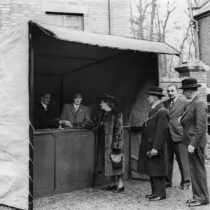 A temporary post office assembled in Cardiff. The Lord Mayor and Lord Mayoress