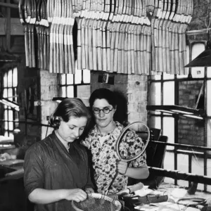 Tennis Rackets Being Strung at the Birmingham Factory, Print 1939
