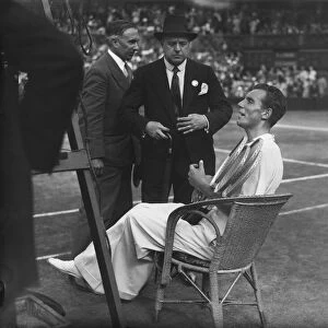Tennis star Fred Perry at the Davis Cup. Centre Court in Wimbledon, London, England