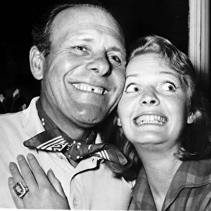 Terry Thomas Actor with his wife Belinda, pullung a funny face