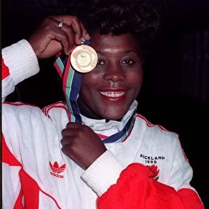 Tessa Sanderson athlete with Olympic Gold medal 2 / 90 at Heathrow airport after