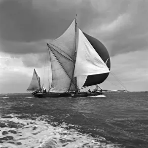 Thames sailing barge race June 1962. A Barge under full sail off the Essex