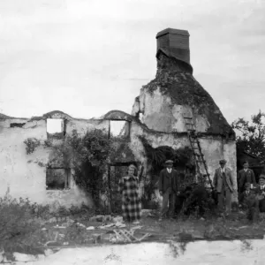 Thatched cottage in South Wales destroyed by an incendiary bomb. Circa 1941 Thatched cottage in South Wales destroyed by an incendiary bomb. Circa 1941