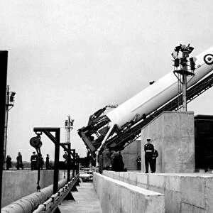 A Thor Rocket ballistic missile on a launching pad. February 1960 P004621