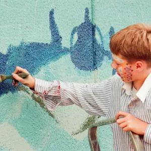 Thornaby Community Centre, youngsters hard at work painting