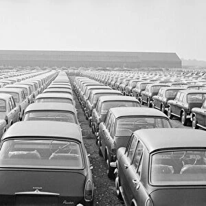 Thousands of new produced Austin cars stored on Wythnal Airfield shorlty after coming off