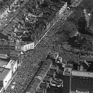 Thousands of West Ham supporters throng around the Bolyn at Upton Park as the Hammers