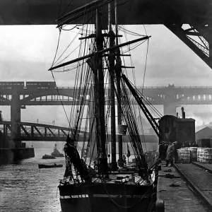 The three-masted German barquentine Nauschutz lying at Newcastle Quayside discharging her