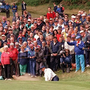 Tiger Woods at Open Championship July 1997 at Troon with mass crowd of spectators