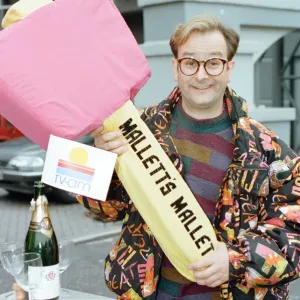 Timmy Mallett, TV presenter outside TV-am studios on the last day of production of