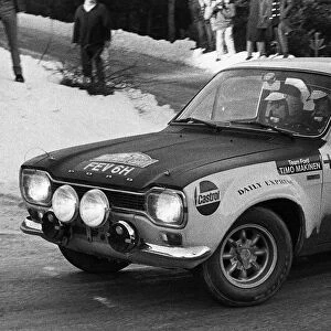 Timo Makinen and Liddon driving Ford Escort in 1970 during the St Auban Stage of
