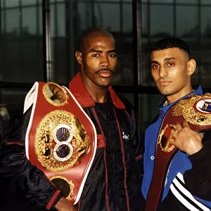 Tom Johnson boxer and Prince Naseem boxing with awards belts