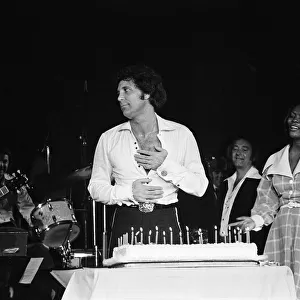 Tom Jones birthday party in Las Vegas with guest Dionne Warwick. June 1974