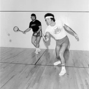 Tom Jones plays squash with son at Caesars Palace, Las Vegas Print (1982)