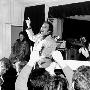 Tom Jones singer performing at the tiny Top Hat Club in Cwmtillery in Gwent where he was