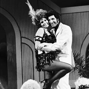 Tom Jones Singer with Raquel Welch together during filming Toms television show 1970
