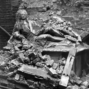 Print of the damaged tomb of Oliver Goldsmith in London's Temple