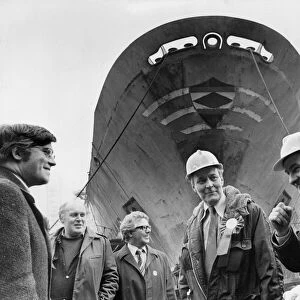 Tony Benn MP seen here enjoying a joke during his visit to Smiths Ship Repair Yard in