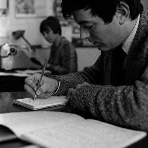 Tony Blackburn prepares for launch of BBC radio One 1967 writing notes for new show